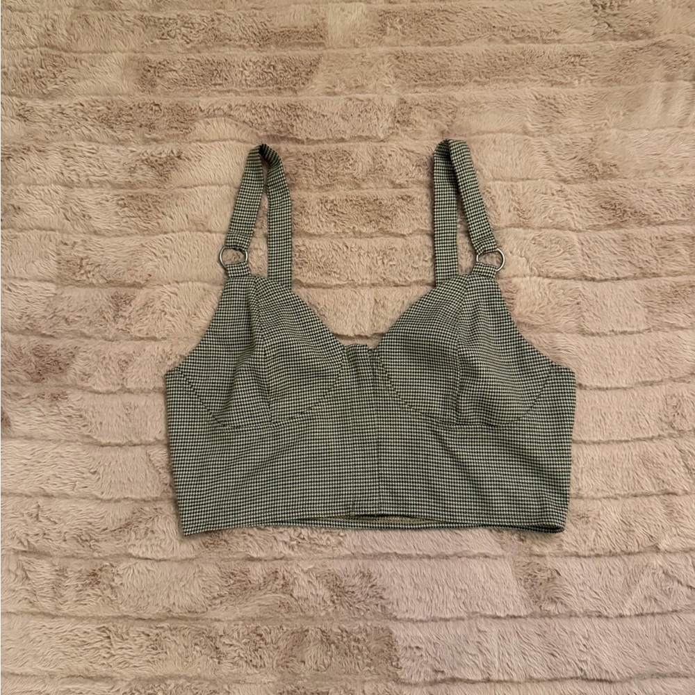 Houndstooth Bustier Crop Top with Straps